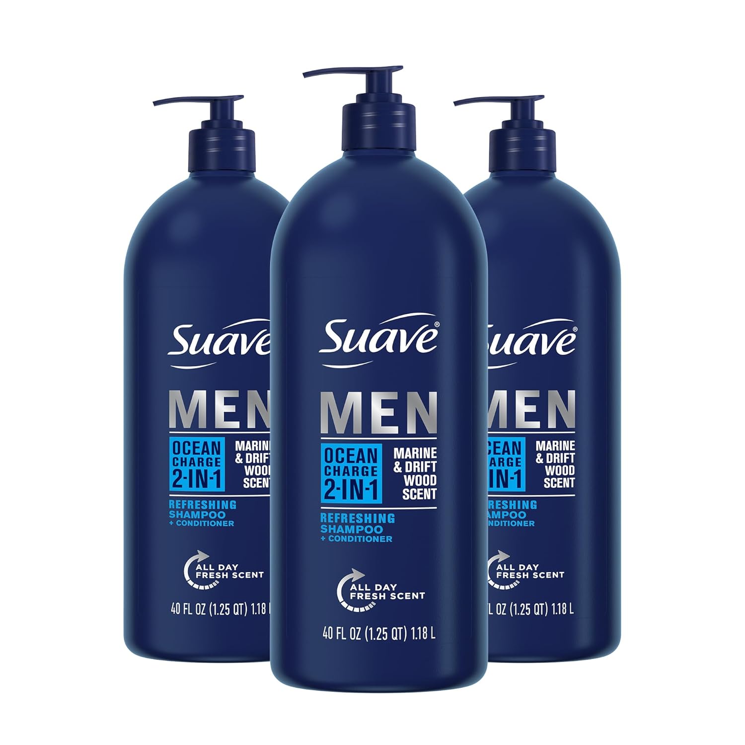 Suave Men Shampoo And Conditioner 2 In 1 Ocean Charge Refreshing, Cleanse And Conditions Hair, 40 Oz Pack Of 3