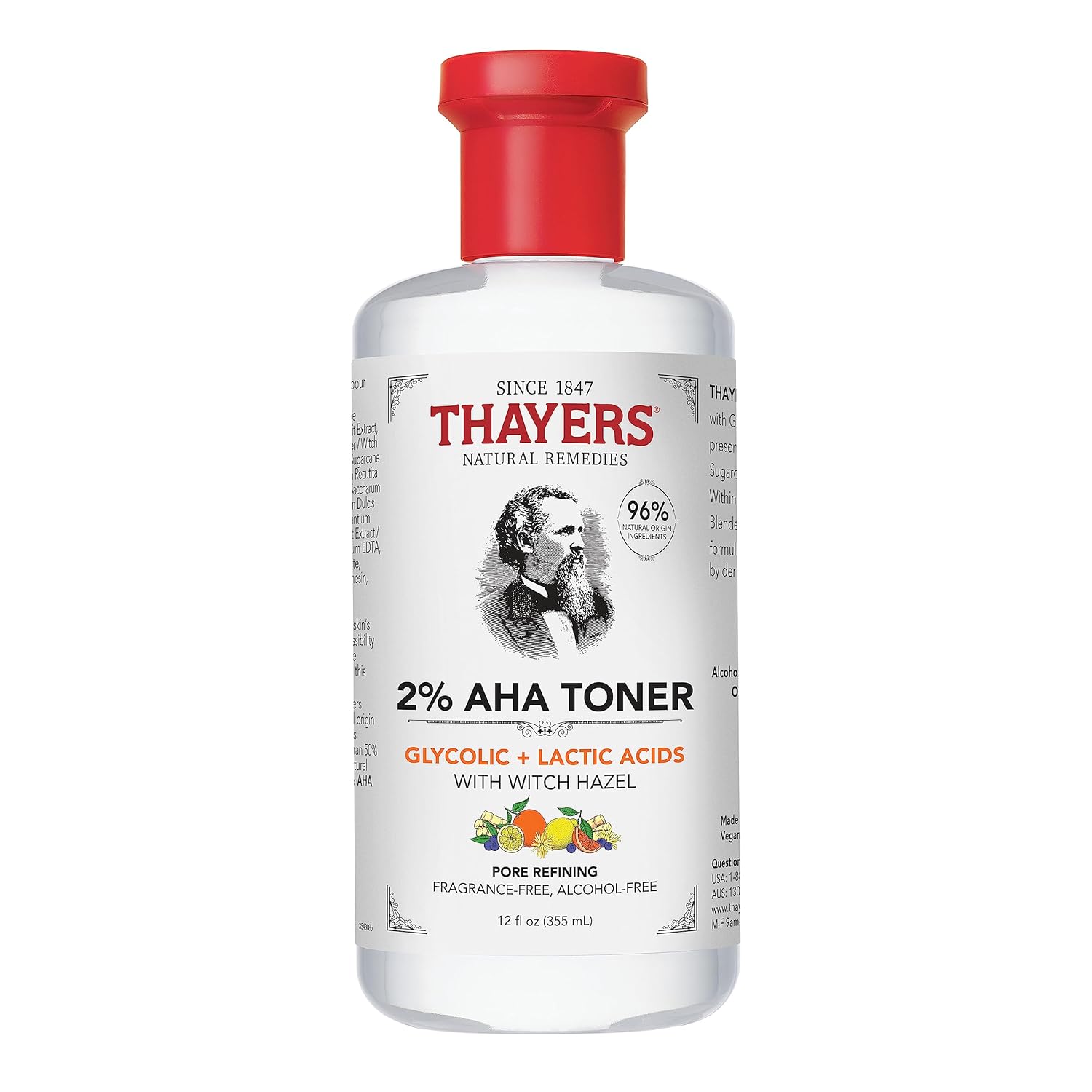 Thayers 2% Aha Exfoliating Toner With Glycolic Acid, Lactic Acid And Witch Hazel, Smoothing And Pore Refining Skin Care For All Skin Types, 12 Fl Oz