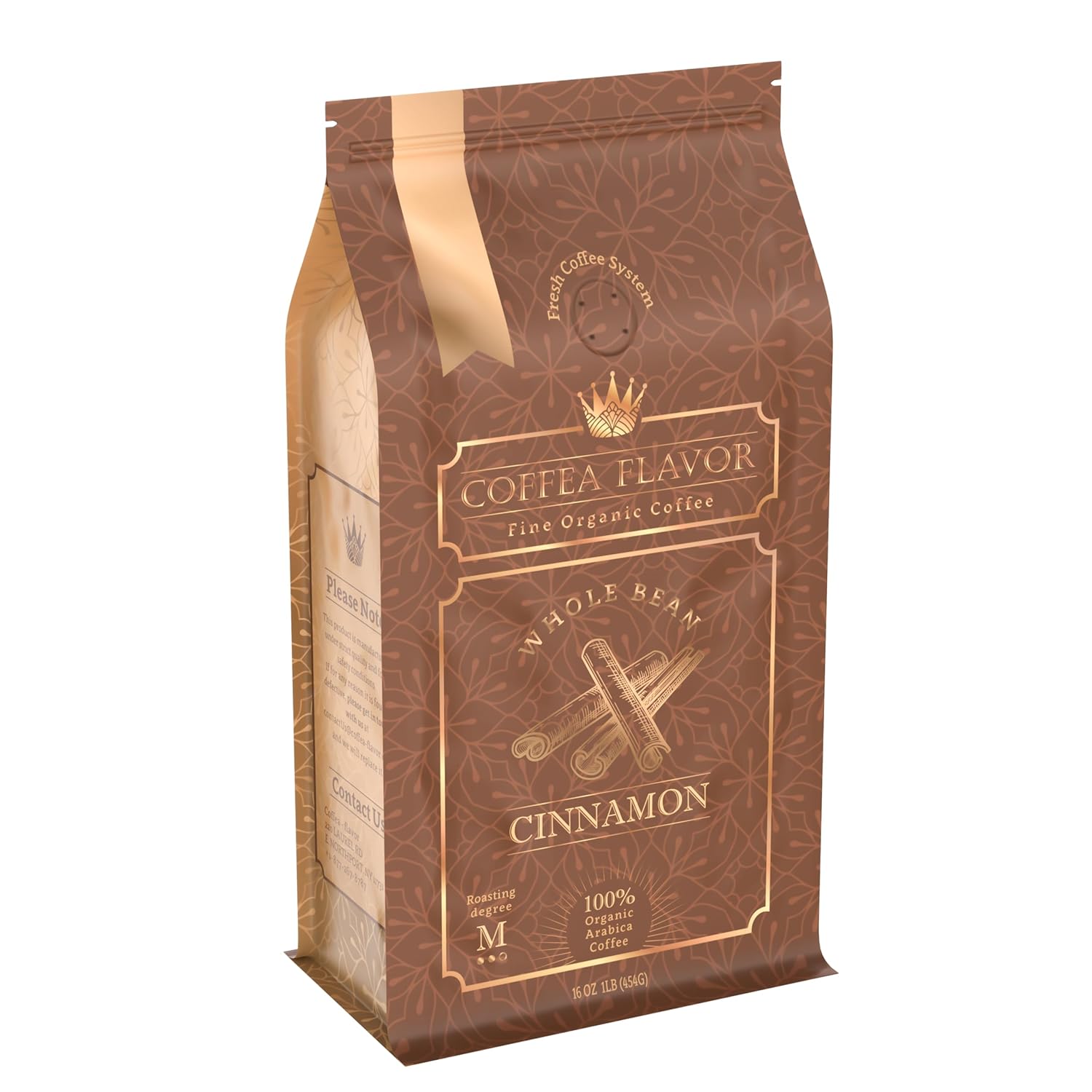 Cinnamon Whole Bean Coffee, Medium Roast, Single Origin, 100% Arabica, Usda Organic Coffee, Fair Trade, 16 Oz – By Coffea Flavor