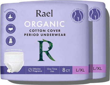 Rael Disposable Underwear for Women, Organic Cotton Cover - Incontinence Pads, Postpartum Essentials, Disposable Underwear, Unscented, Maximum Coverage (Size L-XL, 16 Count)