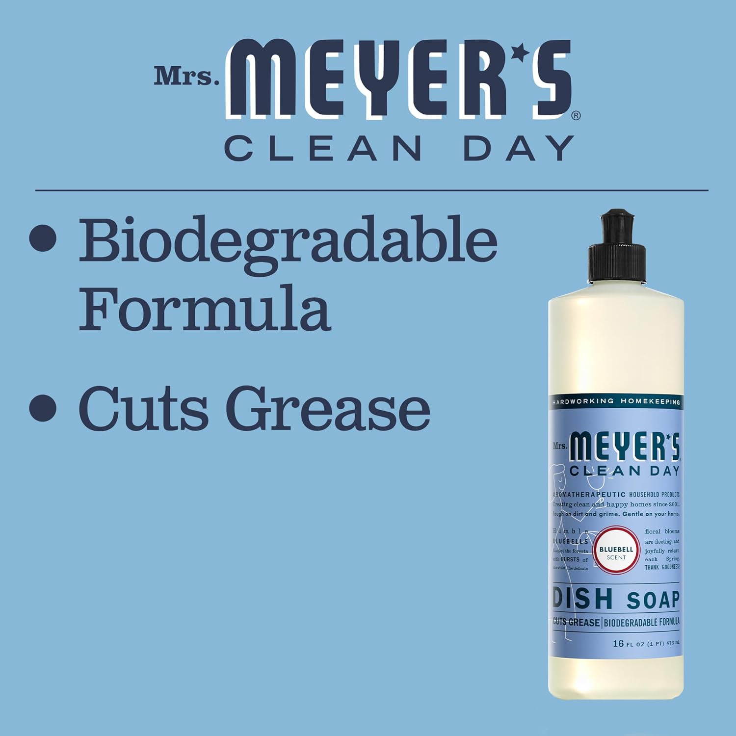 Mrs. Meyer's Clean Day Liquid Dish Soap, Bluebell Scent, 16 Fl Oz bottle (Pack of 1) : Health & Household