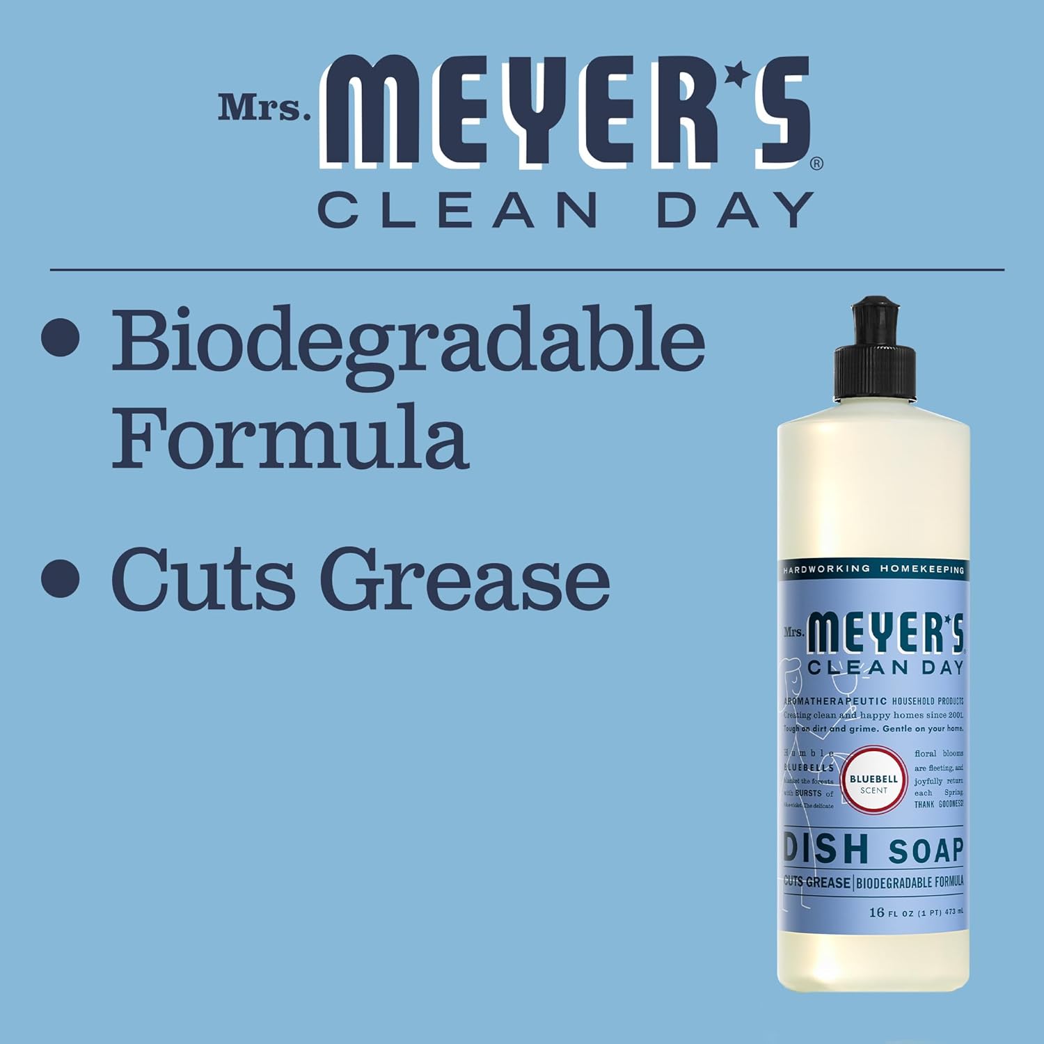 Mrs. Meyer'S Clean Day Liquid Dish Soap, Bluebell Scent, 16 Fl Oz Bottle (Pack Of 1)