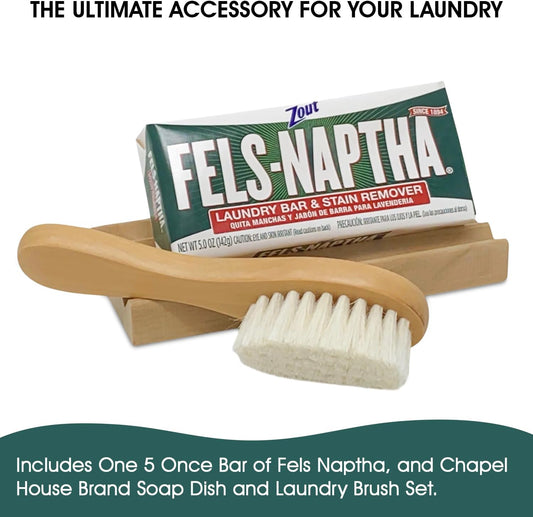 Fels Naptha Laundry Detergent Bar - 5 Ounce Fels Naptha Laundry Bar Soap and Stain Remover Bundle. Get the Ultimate Accessory to your Fels Naptha Soap Bars. (Fabric Safe Brush Bundle)