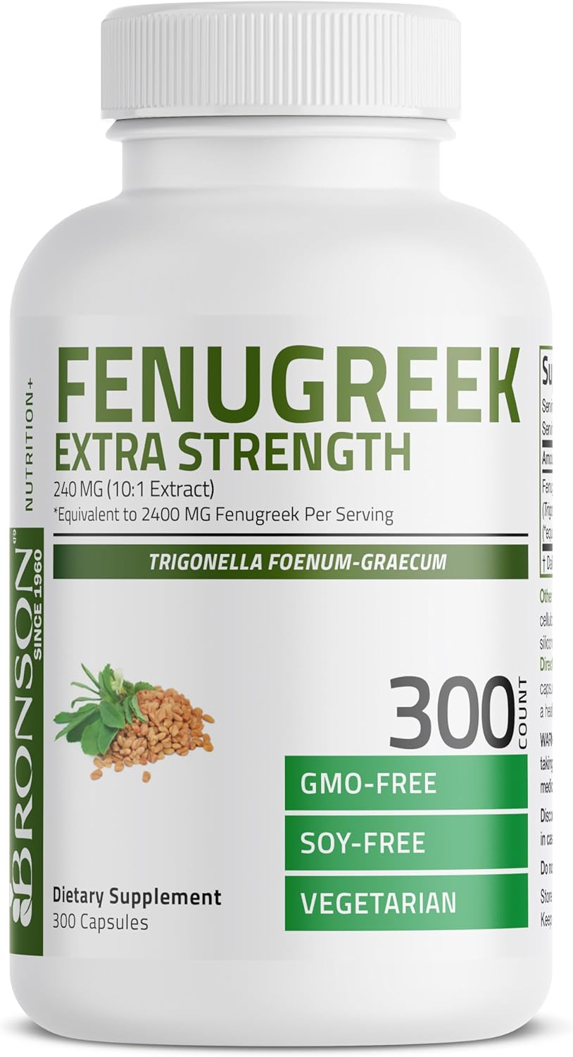 Bronson Fenugreek Seed Powder Capsules Extra Strength, Trigonella Foenum-Graecum, Non-GMO, Soy-Free, Vegetarian, 300 Capsules : Health & Household