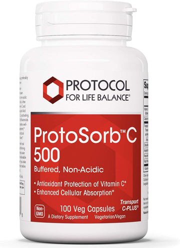 Protocol Protosorb C 500 - Highly Absorbable Vitamin C - for Immune System & Bone Health Supplement* - with Alpha-Lipoic Acid - Buffered, Non-Acidic Vitamin C - 100 Veg Caps