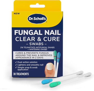 Dr. Scholl’S Fungal Nail Clear & Cure Swabs, 30 Ct - Nail Treatment With Tolnaftate To Cure & Relieve Athlete'S Foot Fungus Around The Nail + Whitening Swab To Improve Nail Appearance In 2 Days