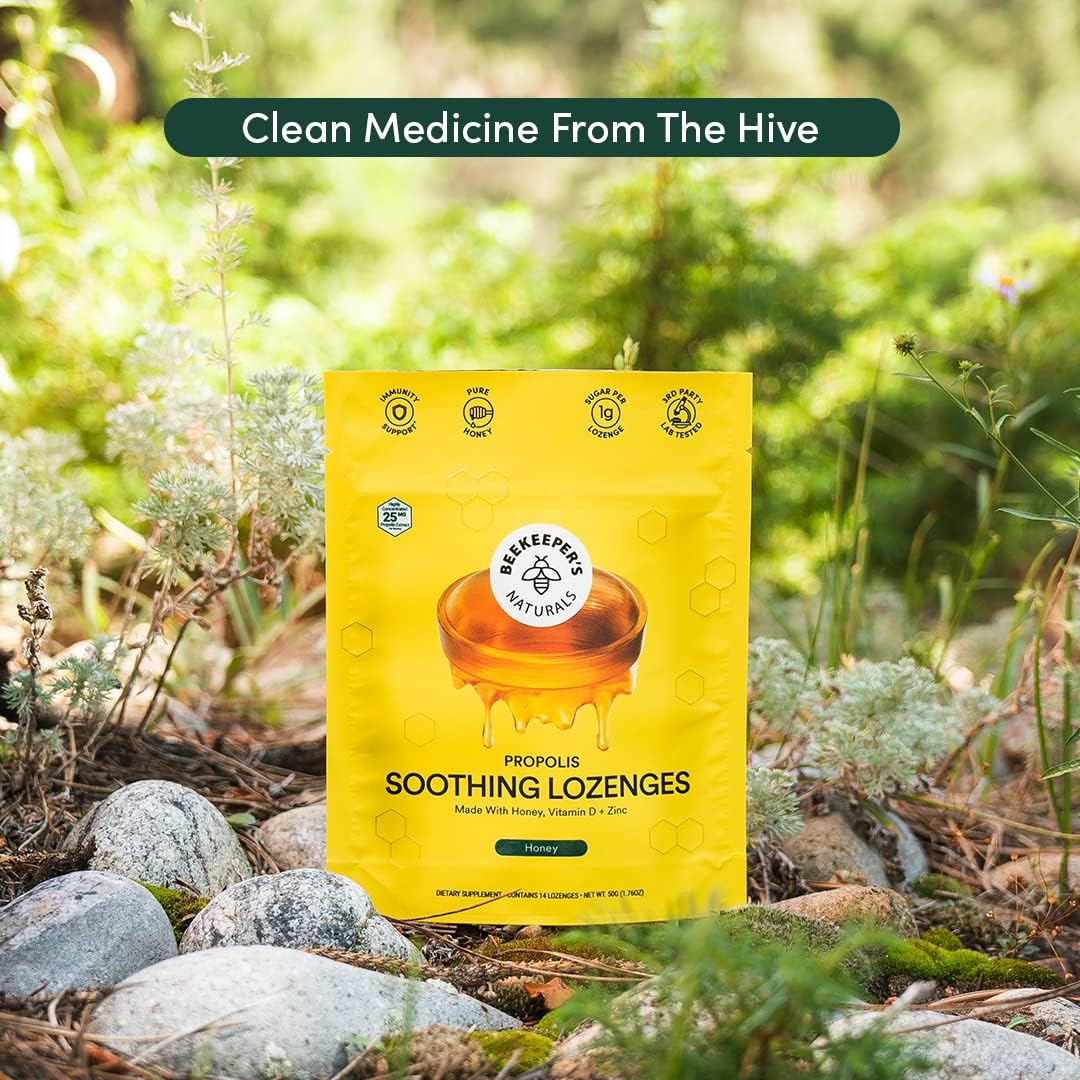 Soothing Honey Cough Drops - Immune Support With Vitamin D, Zinc And Propolis - By Beekeeper'S Naturals - Throat Soothing Lozenges, 14 Ct : Health & Household