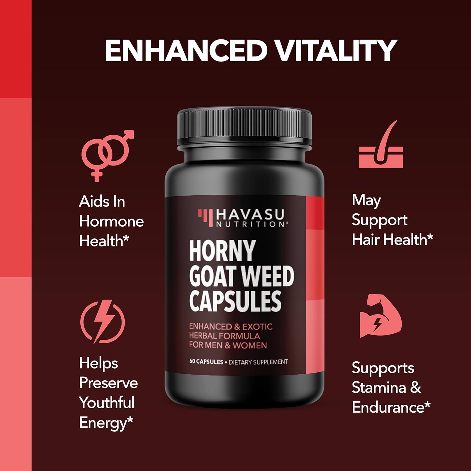 Horny Goat Weed for Men and Women - Extra Strength Performance Support with Maca Root Extract & Tongkat Ali & Muira Puama - Power, Performance and Energy Support - 1 Month Supply Herbal Supplement : Health & Household