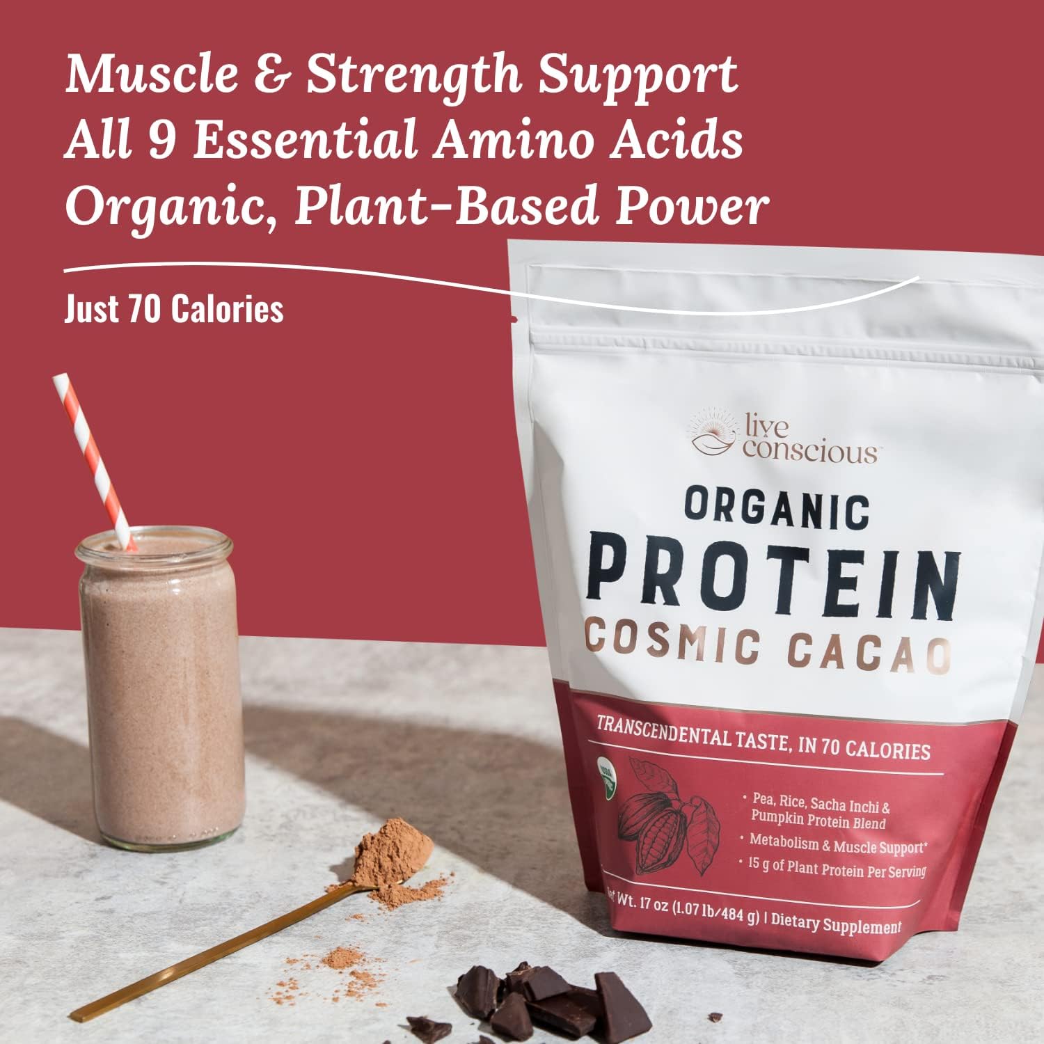 Live Conscious Organic Pea Protein Powder - Cosmic Cacao Chocolate Fla