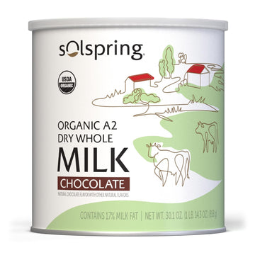 Dr. Mercola Solspring Organic A2 Dry Whole Milk, Natural Chocolate Flavor With Other Natural Flavors, 15 Servings, 19.7 Oz (1 Lb. 3.7 Oz.), Contains 26% Milk Fat, Gluten Free, Soy Free, Usda Organic