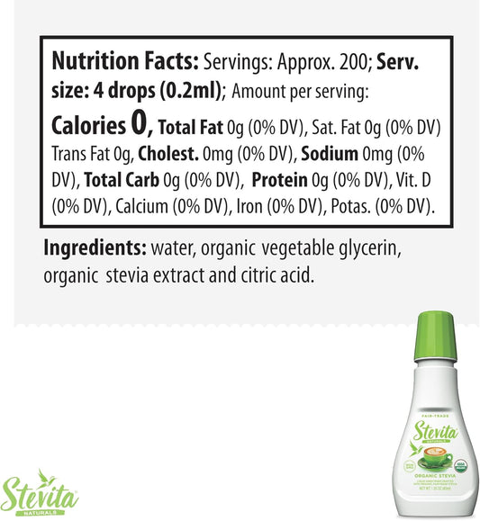 Stevita Organic Liquid Stevia - 1.35 Oz, Pack Of 6 - All-Natural Sweetener, Zero Calories - Usda Organic, Non-Gmo, Vegan, Kosher, Keto, Paleo, Gluten Free - 1200 Total Servings