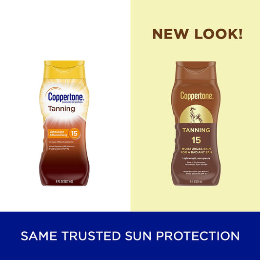 Coppertone Tanning Sunscreen Lotion, Water Resistant Body Sunscreen Spf 15, Broad Spectrum Spf 15 Sunscreen, 8 Fl Oz Bottle (Pack Of 12)