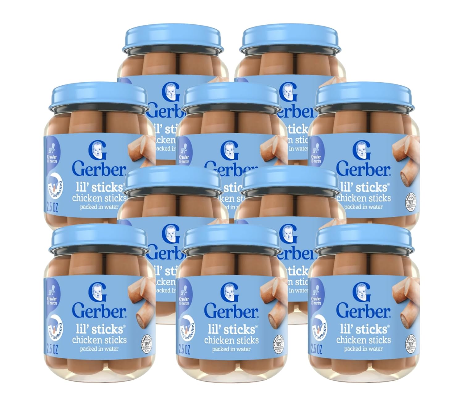 Gerber Mealtime For Baby Lil’ Sticks, Chicken Sticks, Packed In Water, No Nitrates Or Nitrites Added, For Crawlers 10 Months & Up, 2.5 Ounce Jar (Pack Of 10 Jars)