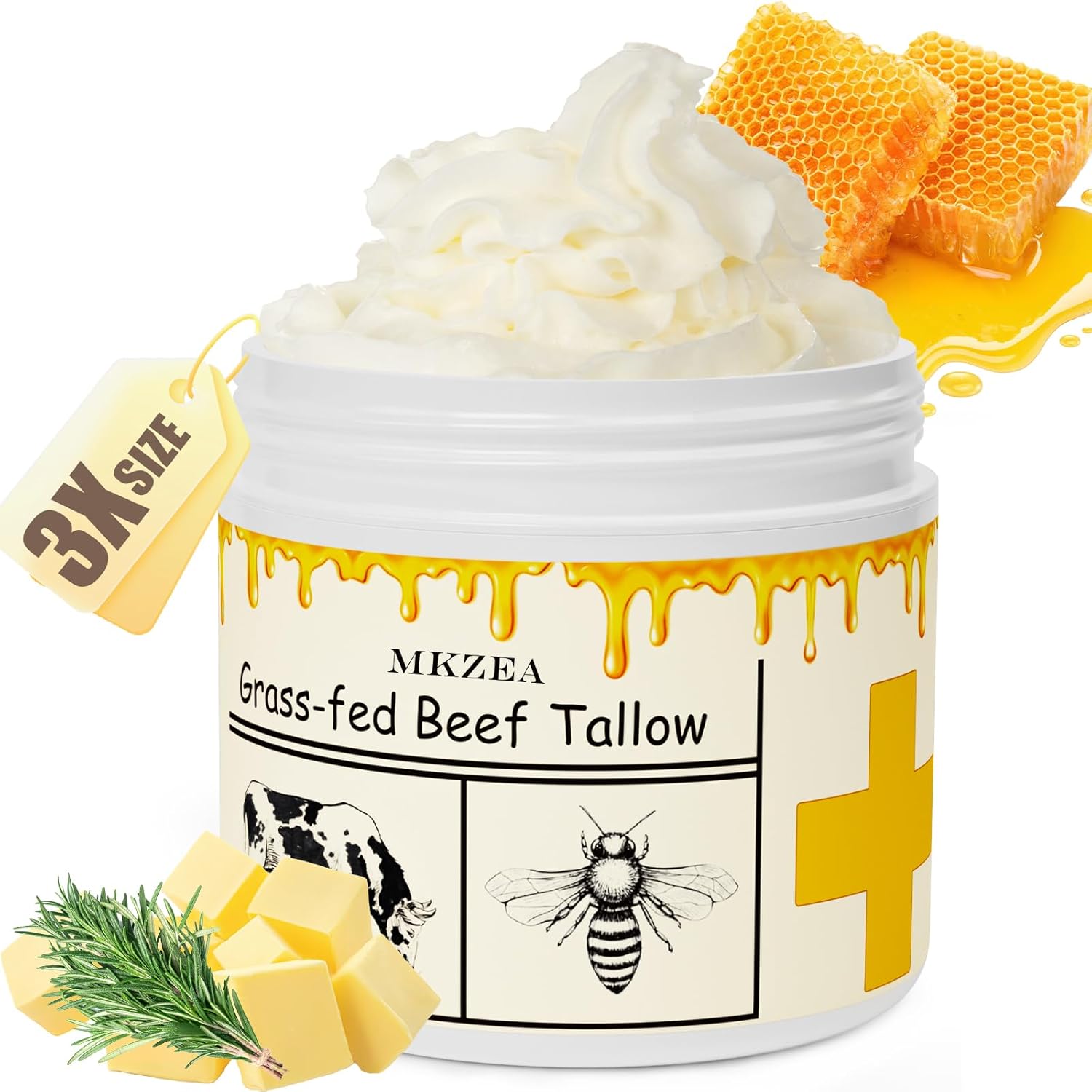 Beef Tallow For Skin, Beef Tallow, Tallow And Honey Cream, Grass Fed Beef Tallow, Whipped Beef Tallow For Face Moisturizer For All Purpose With Raw Honey Tallow Balm 150 Gram(5.3Oz)