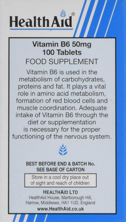 Healthaid Vitamin B6 (Pyridoxine Hcl) 50Mg - 100 Tablets