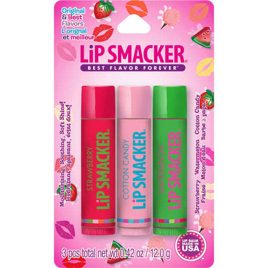 Lip Smackers Flavored Lip Balm Trio Original & Best, Strawberry Watermelon, Cotton Candy, Clear Matte, For Kids, Women, Men,3 Count (Pack of 1) : Beauty & Personal Care