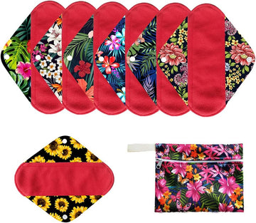 7pcs Set Reusable Menstrual Pads Including 1pc Mini Wet Bag +6pcs Reusable Washable Stay Dry Cloth Menstrual Pads/Women Sanitary Pads/Mama Panty Liners