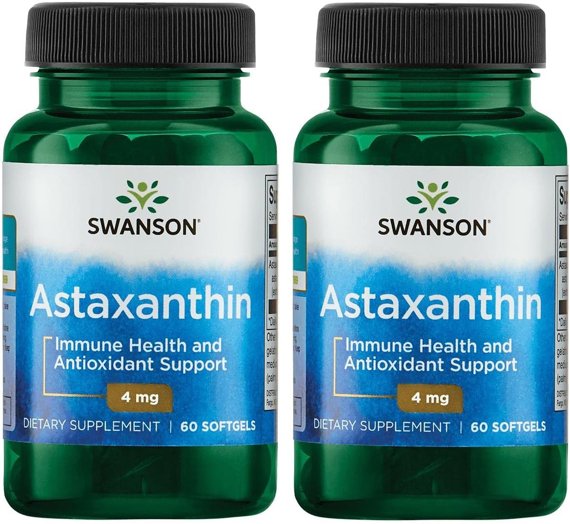 Swanson Astaxanthin Eye Vision Brain Skin Health Antioxidant Support Supplement (Astaxanthin 4 Mg) 60 Softgels Sgels (2 Pack)