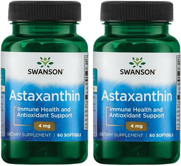 Swanson Astaxanthin Eye Vision Brain Skin Health Antioxidant Support Supplement (Astaxanthin 4 Mg) 60 Softgels Sgels (2 Pack)