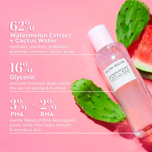 Glow Recipe Pha + Bha Face Toner - Korean Skin Care Toner, Pore Minimizer & Facial Exfoliator For Glass Skin - Tightening & Hydrating Skincare With Hyaluronic Acid & Watermelon (150Ml)