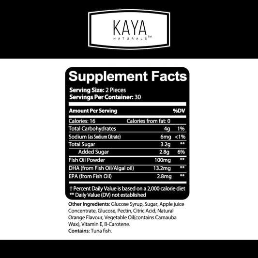 Kaya Naturals Omega 3 Fish Oil Gummies | Best Source of Omega 3 | Fish Oil Supplement with EPA & DHA Fatty Acids | Helps Support Brain, Eye & Joint | Heart Health & Immune Support | Non-GMO - 60 Count