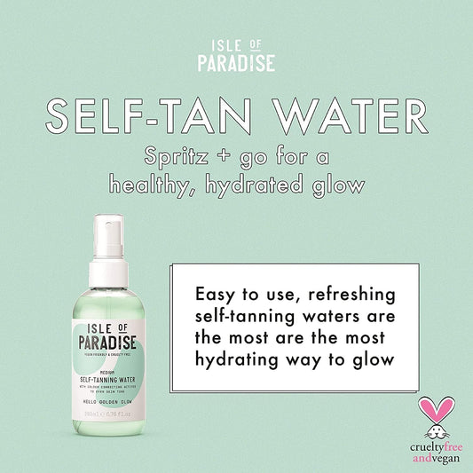 Isle Of Paradise Fake Tan Water, Medium (200 Ml) Hydrating Self Tanning Water Natural Ingredients And Vegan & Fake Tan Big Blending Brush Self Tanning Applicator For A Flawless Glow