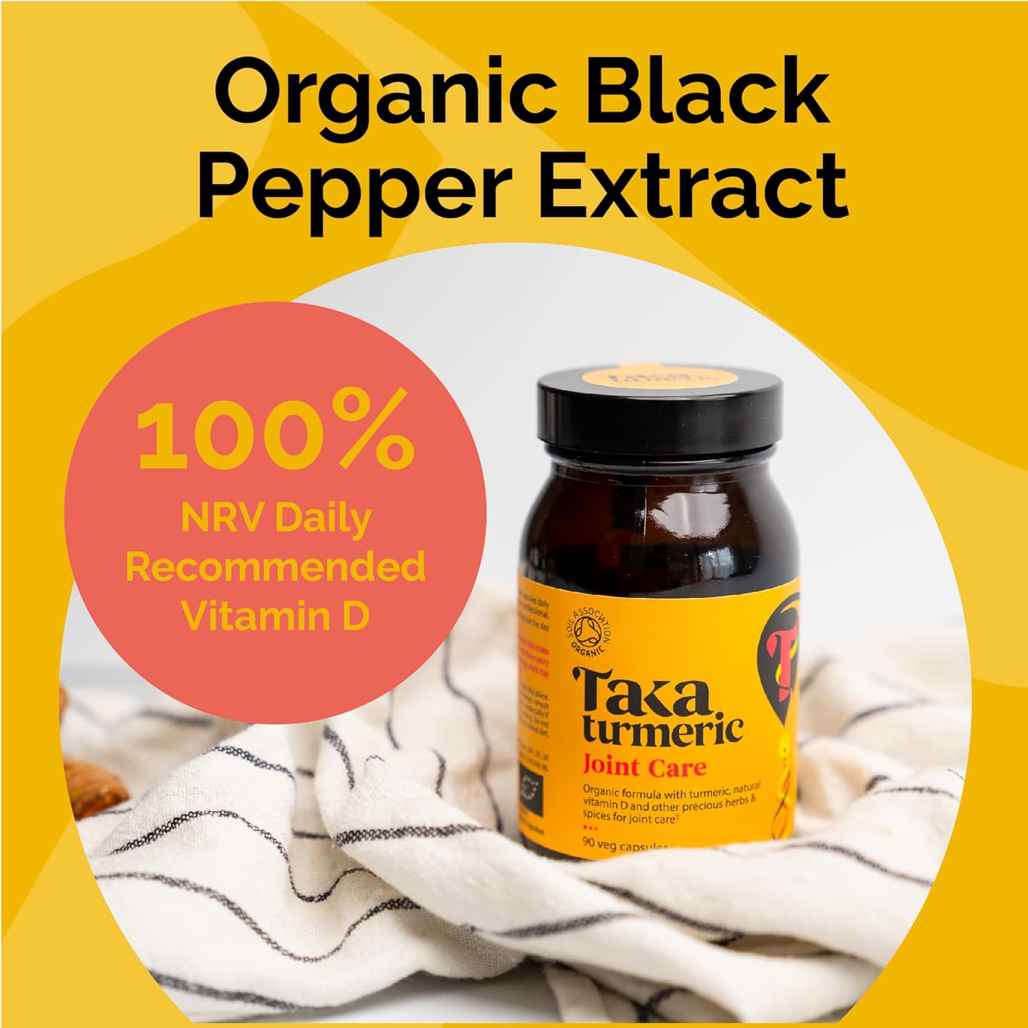 Taka Turmeric, 90 Caps Organic Joint Care Supplements with Turmeric Black Pepper Extract Vitamin D & Ginger, Organic Turmeric Ginger and Black Pepper Capsules, Vegan, Recyclable Packaging : Amazon.co.uk: Health & Personal Care