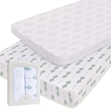 Ely'S & Co. Pack N Play Fitted Playard Sheets - Breathable 100% Jersey Knit Cotton - Unisex Mini Crib Mattress Cover - Grey Sage Diamond - 2 Pack Set