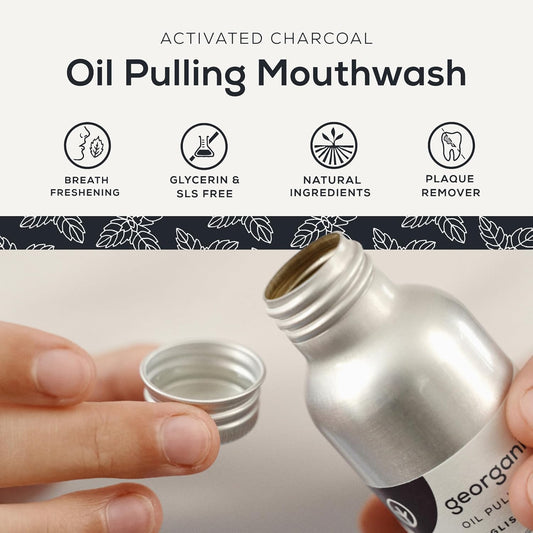 Georganics Whitening Oil Pulling Mouthwash - Activated Charcoal - Plaque-Reducing Coconut Oil Blend - 100% Natural Ingredients - Sls, Glycerine & Fluoride Free - Organic, Vegan, Cruelty-Free - 100Ml