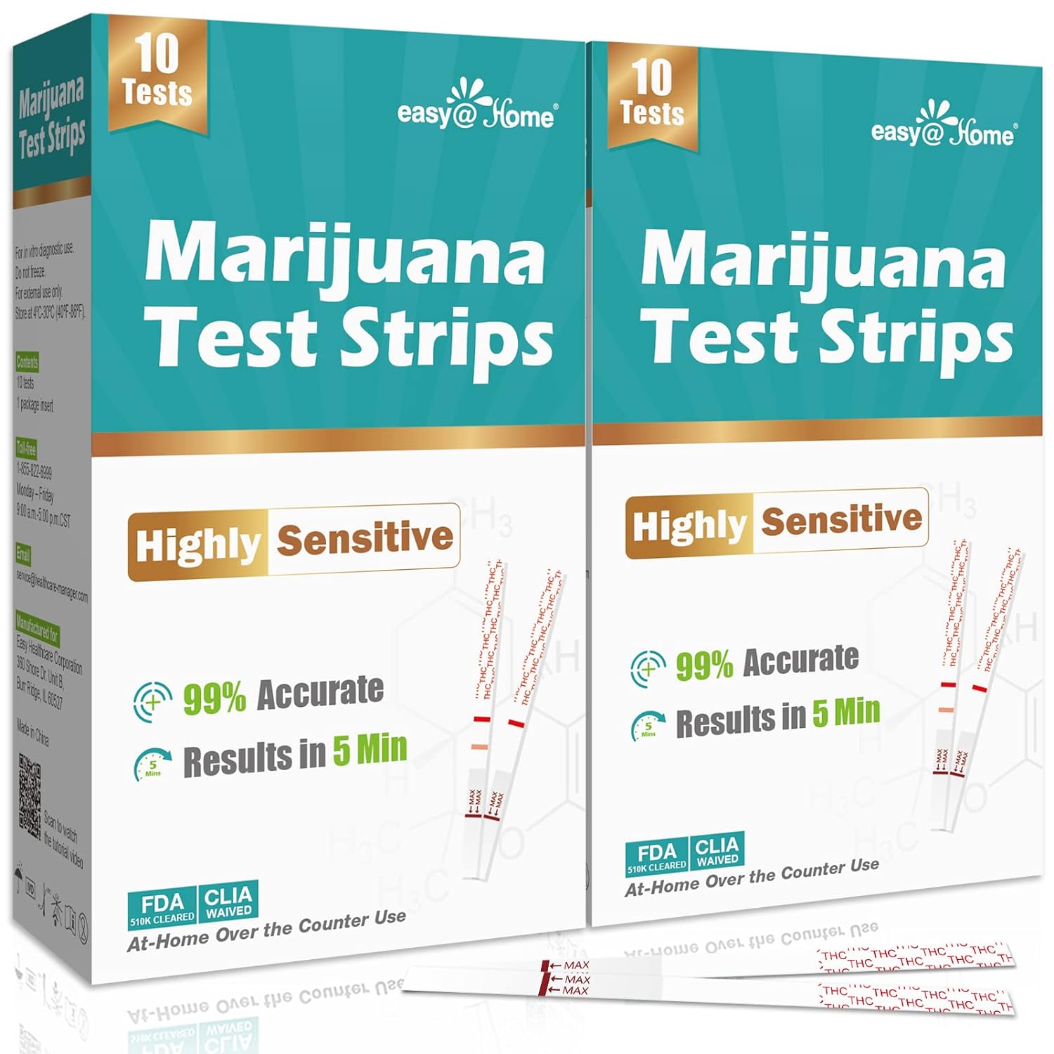 Easy@Home Marijuana Test Strips: Detects The Metabolites of THC in Urine with Cutoff Level 50ng/mL- 20 Strips Highly Sensitive THC Test Kit for Home Use -Instant Results in 5 Minutes #ESTH-115
