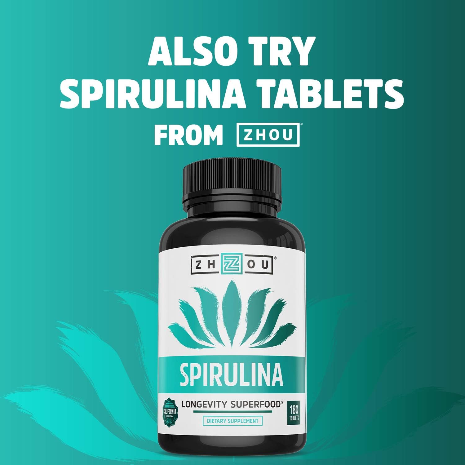 Zhou Spirulina Powder, Nutrient Rich Superfood, California Grown, 100% Pure, Vegan, Gluten Free, Non-GMO, Non-Irradiated, Perfect for Smoothies, Juices, 48 Servings, 6 oz : Health & Household