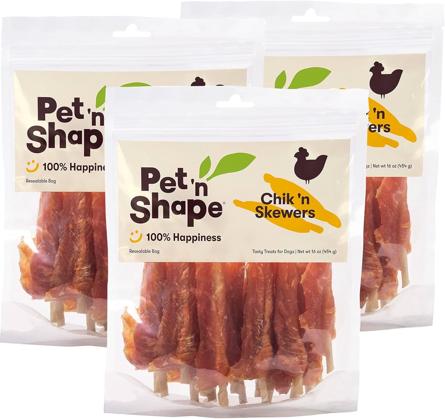 Pet 'N Shape Chik 'N Skewers – Naturally Delicious Chicken Wrapped Rawhide Chew Dog Treats - 3 Pack - 1 Pound Ea Treat Tubs