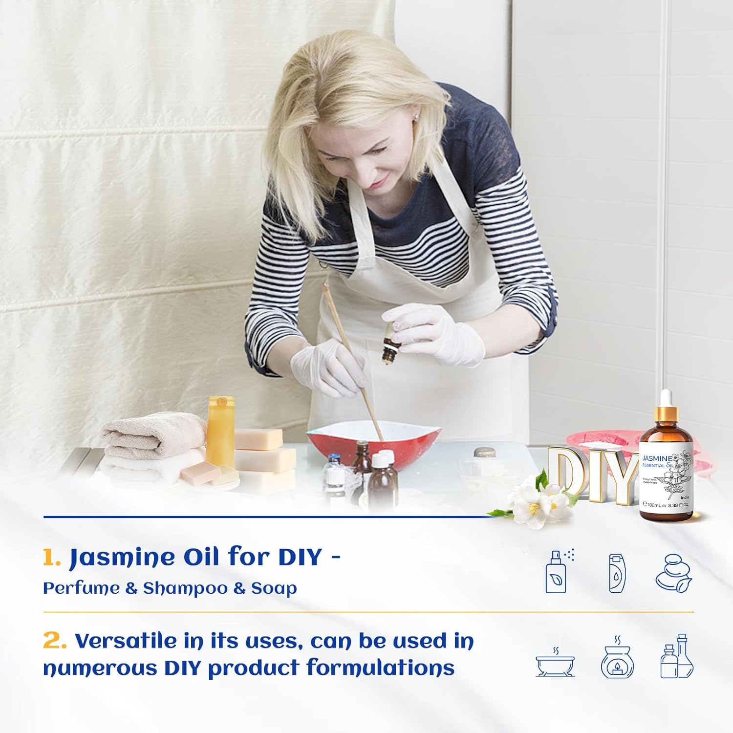 HIQILI Jasmine Essential Oil, Premium Quality Pure & Natural Jasmine Oil for Diffuser, Perfume, Shampoo, Aromatherapy - 3.38 Fl Oz : Health & Household