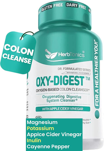 Herbtonics Oxygen Based Colon Cleanse And Detox Digestive System Formula | With Apple Cider Vinegar | Colon Cleanser Pills For Adults | 90 Gluten Free Vegan Capsules