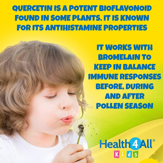 Health4All Kids Quercetin With Bromelain And Vitamin C 60 Chewable Tablets Natural Antihistamine