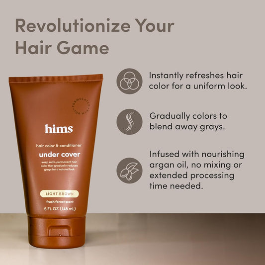 Hims Under Cover Hair Color & Conditioner - Light Brown Color Conditioner For Men - Semi Permanent Hair Color - Color Depositing, Deep Conditioning, Blends Grays - Fresh Forest Scent, 2 Pack