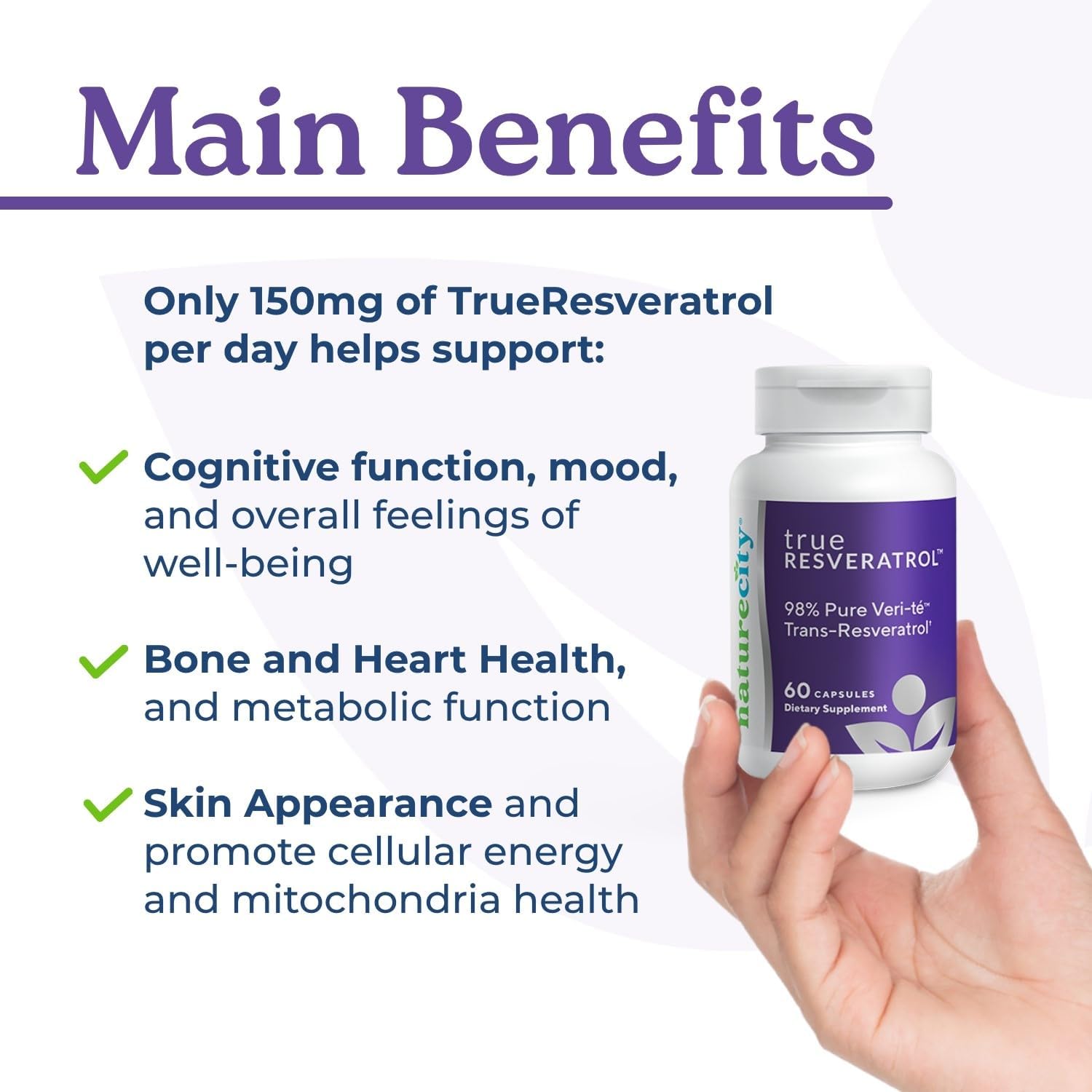 Buy Naturecity Trueresveratrol – Resveratrol Supplement & Anti-Aging Support With 75Mg Trans-Resveratrol (98% Pure Veri-Te) For Heart, Immune, Bone & Cognitive Health | 60 Veggie Capsules On  Free Shipping On Qualified Orders