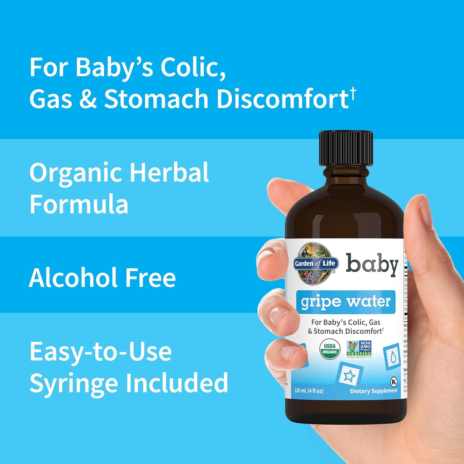 Garden Of Life Baby Organic Gripe Water For Babies Nighttime Or Daytime Colic, Gas & Stomach Discomfort, Herbal Remedy For Baby - Chamomile Lemon Balm Ginger - (4 Fl Oz) Liquid : Baby