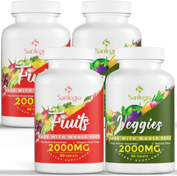 2000 Mg Fruits And Vegetables Supplements, Natural Balance Over 35+ Fruits And Vegetables, 100% Whole Food Superfoods Fruit And Veggies Supplement, Energy Balance, Sugar-Free, Vegan, 240 Tablets