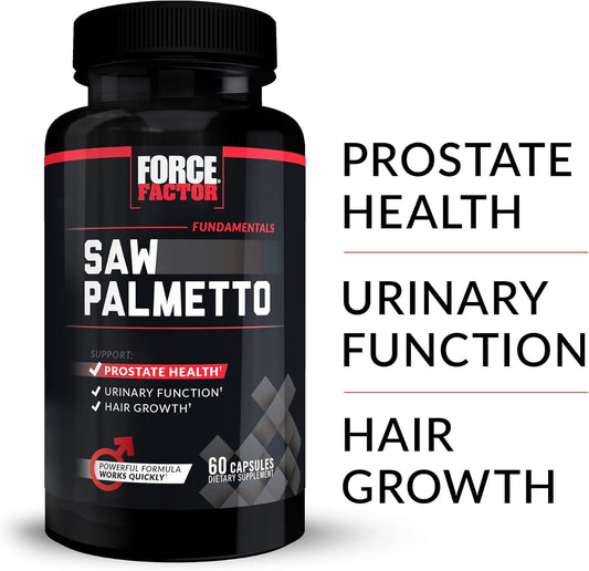 Force Factor Saw Palmetto For Men, Saw Palmetto Extract For Prostate Health, Urinary Function, & Hair Growth, Fast-Acting Formula With Bioperine For Superior Absorption, 60 Capsules