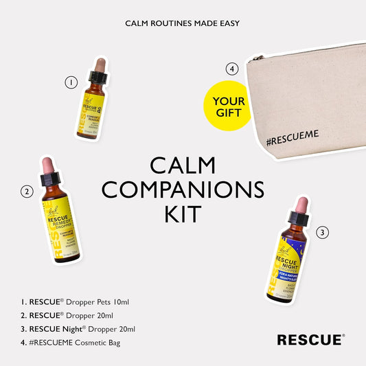 Rescue Calm Companions Gift Set, Promote Calm For You & Your Dog/Cat, Flower Essence Dropper Kit, Day Night Support, Separation Relief, Natural Emotional Wellness, 3 Pack Bundle