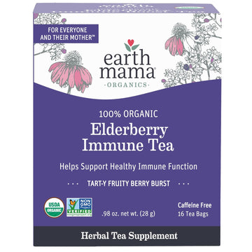 Earth Mama Organic Elderberry Immune Support Tea With Echinacea | Safe For Pregnancy, Breastfeeding, Postpartum, Kids And Family Essentials, Decaf Tea With Ginger & Rooibos, 16-Count