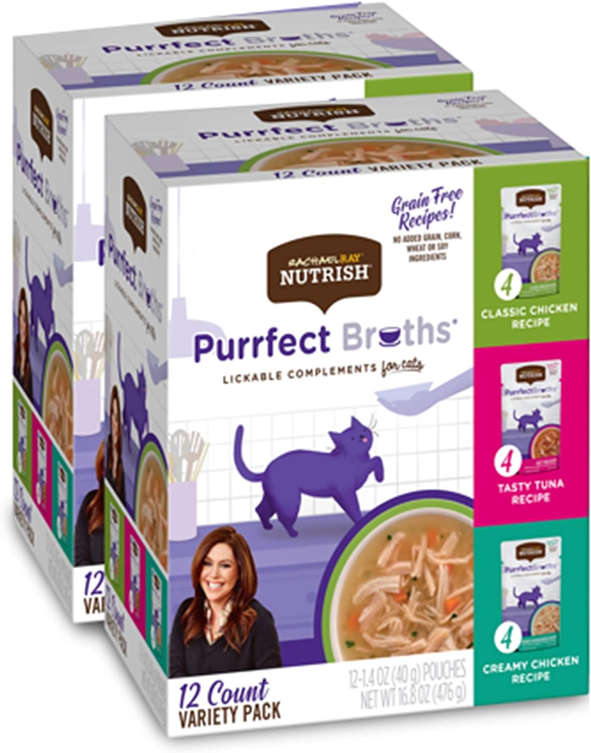 Rachael Ray Nutrish Purrfect Broths Wet Cat Food, Variety Pack, 1.4 Ounce Pouch (Pack Of 24), Grain Free