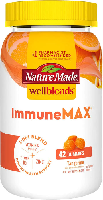 Nature Made Wellends Immunemax Gummies, Vitamin C 750Mg, Zinc, And Vitamin D3 5000 Iu, Immune Support Supplement, 42 Tangerine Avor Gummies
