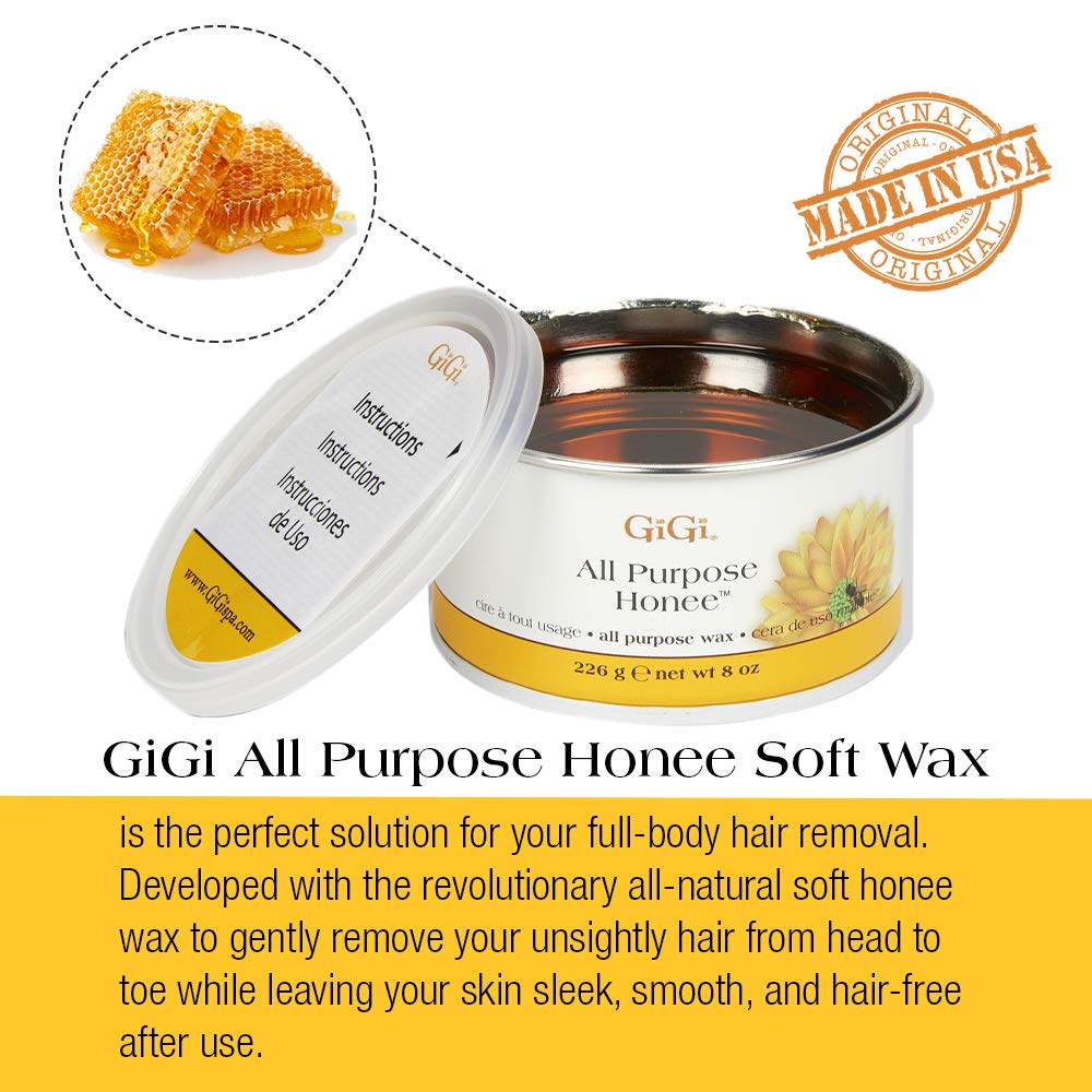 Gigi All Purpose Honee Wax - Hair Removal Wax For Face, Body & Brazilian Waxing With Beeswax Formula, 8 Oz : Hair Waxing Skin Cleansers : Beauty & Personal Care