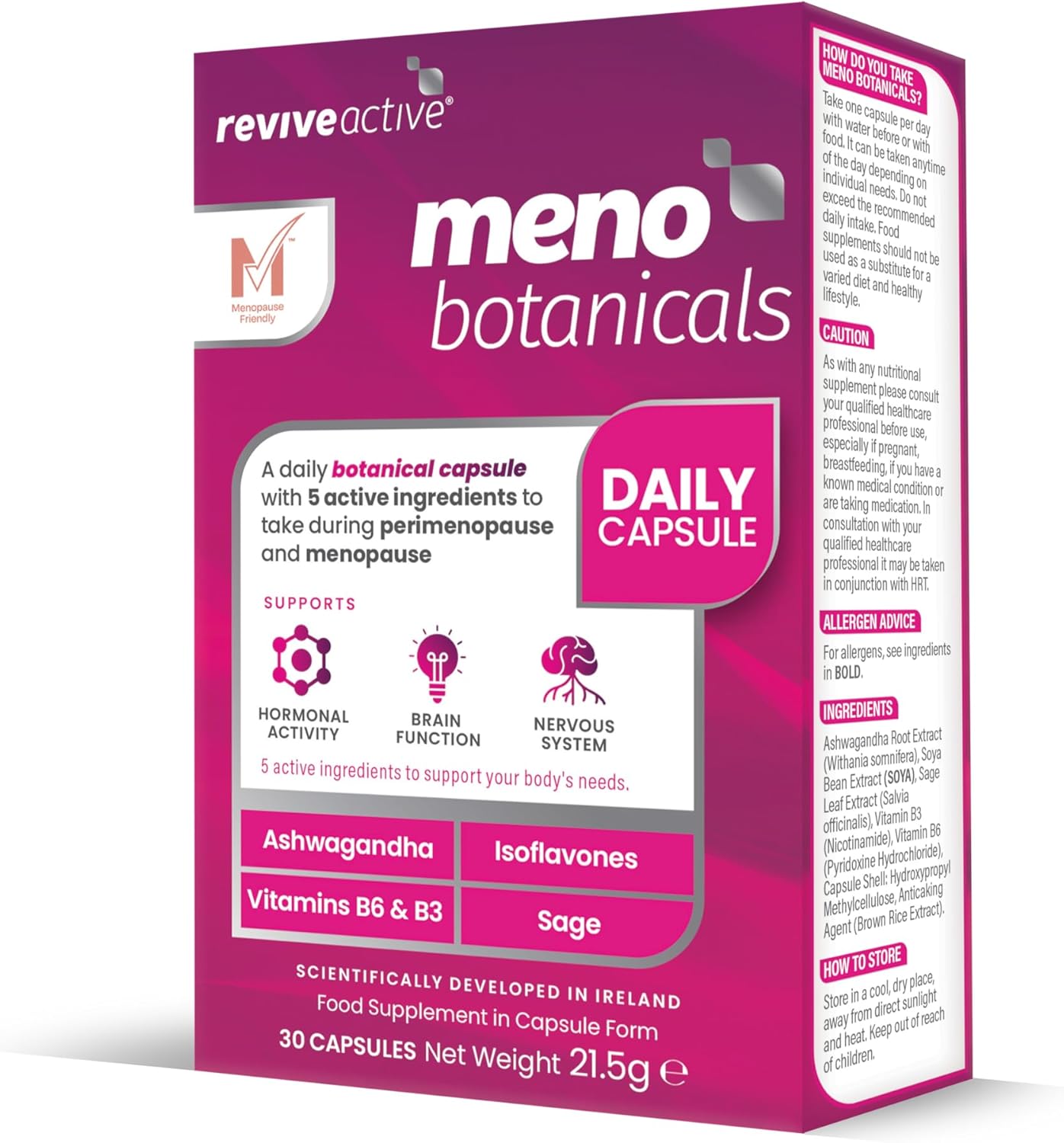 Meno Botanicals Supplement - Natural Support For Perimenopause, Menopause, And Post-Menopause. Contains Ashwagandha, Sage, Soya Isoflavones, And Essential B Vitamins - 30-Day Supply