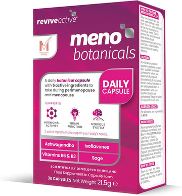 Meno Botanicals Supplement - Natural Support For Perimenopause, Menopause, And Post-Menopause. Contains Ashwagandha, Sage, Soya Isoflavones, And Essential B Vitamins - 30-Day Supply
