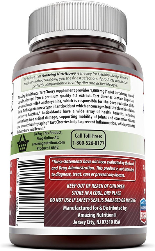 Amazing Formulas Tart Cherry Extract Capsules (Non-GMO,Gluten Free) - Antioxidant Support - Promotes Joint Health & a Proper Uric Acid Level Balance (1000 Mg, 120 Count (Pack of 2))