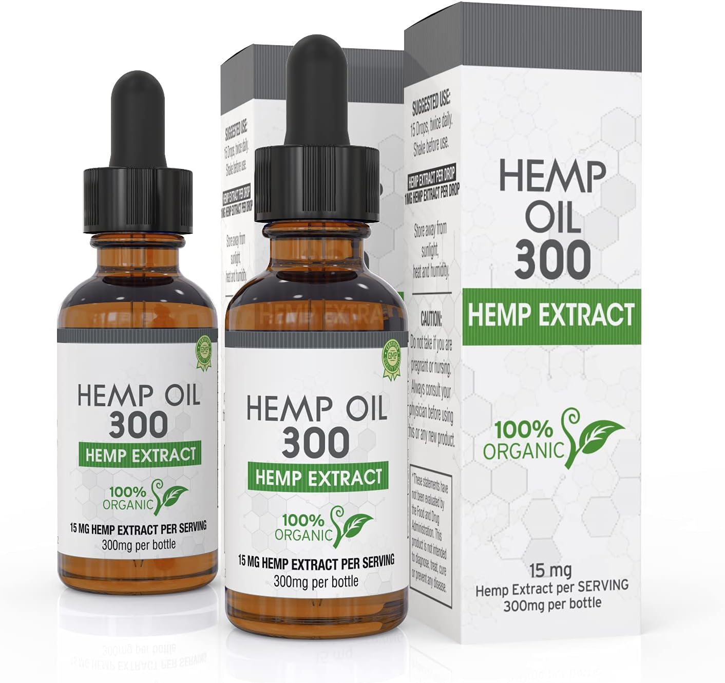 Absolute Nutrition Hemp Oil (2 Pack) 600mg - 100% Organic Hemp Drops -