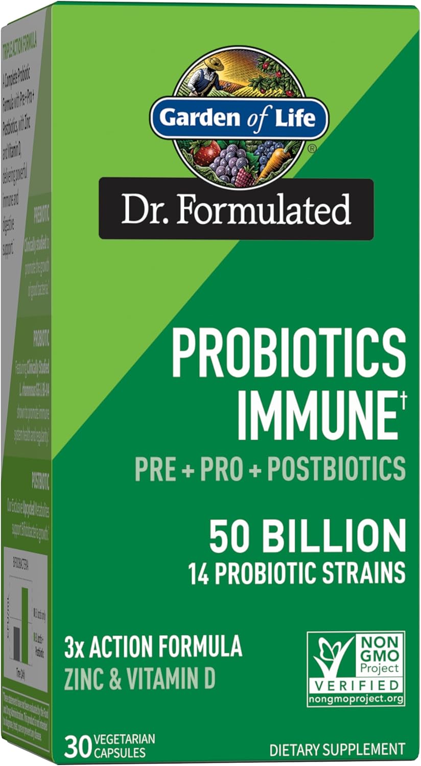 Garden Of Life Probiotics With Prebiotics, Postbiotics, D3 & Zinc - 30 Day Immune Support For Gut & Digestive Health